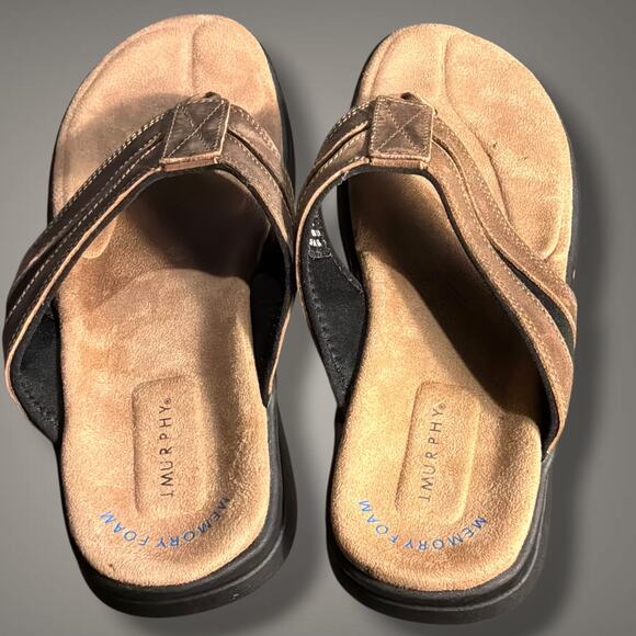 Men\'s J. MURPHY Brown Leather Memory Foam Flip Flop Sandals Like New main image 8